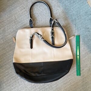 Wilsons Leather Cream and Black Tote Bag with Modern Color-Block Design